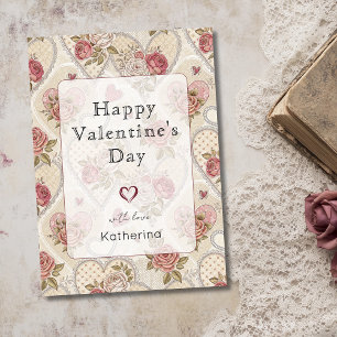 Tarjeta Festiva Día de San Valentín Feliz Corazón de Rosa Chic Vin