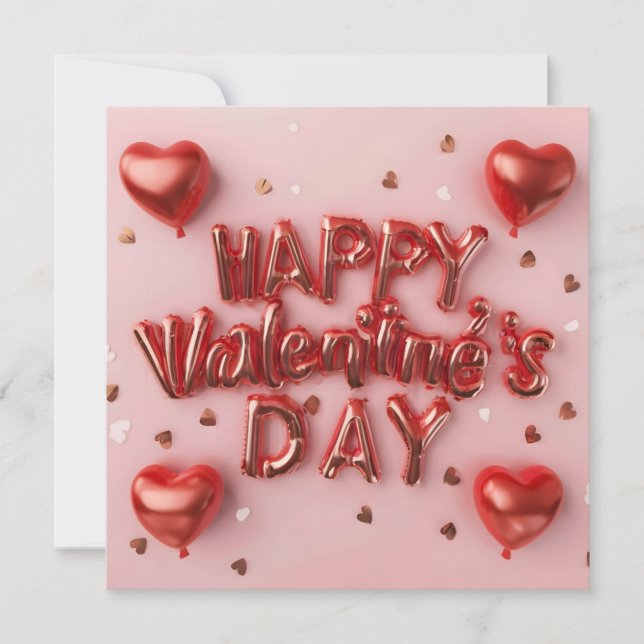 Tarjeta Festiva Día de San Valentín Feliz Rojo Diseño 3D Moderno (Anverso)