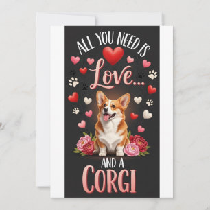 Tarjeta Festiva Día de San Valentín Foto de adorable perro corgi a