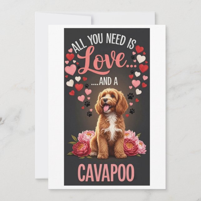 Tarjeta Festiva Día de San Valentín Foto de lindo cavapoo para acu (Anverso)