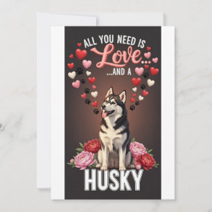 Tarjeta Festiva Día de San Valentín Foto de lindo husky para abraz