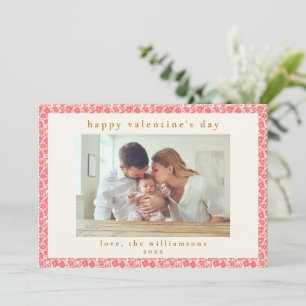 Tarjeta Festiva Día de San Valentín Foto Floral Rosa Rojo Vintage