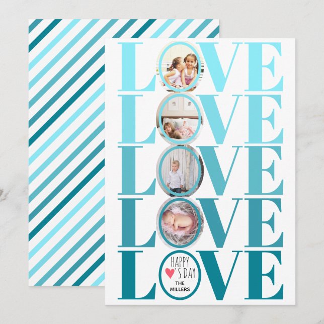 Tarjeta Festiva Día de San Valentín fotográfico Ombre blue LOVE (Anverso / Reverso)