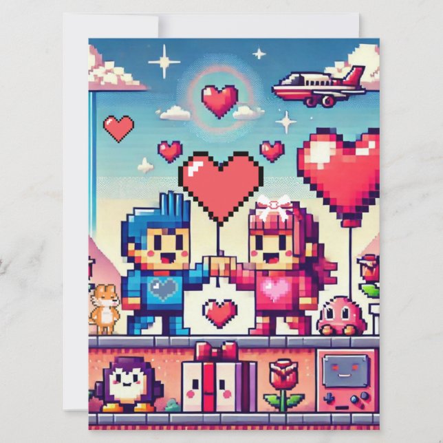Tarjeta Festiva Día de San Valentín Gamer 8 bits (Anverso)