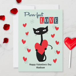 Tarjeta Festiva Día de San Valentín Gato Retro Mediados de Siglo