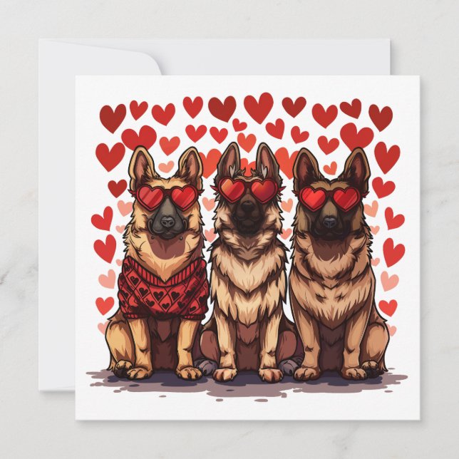 Tarjeta Festiva Día de San Valentín German Shepherd Dogs (Anverso)