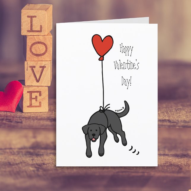 Tarjeta Festiva Día de San Valentín Globo Corazón Labrador Retriev (Black Labrador Heart Balloon Valentine's Day Cards for Labrador Owners.  Cartoon Art Design.)