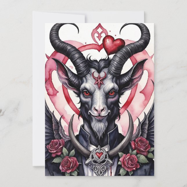 Tarjeta Festiva Día de San Valentín gótico Baphomet Amor (Anverso)