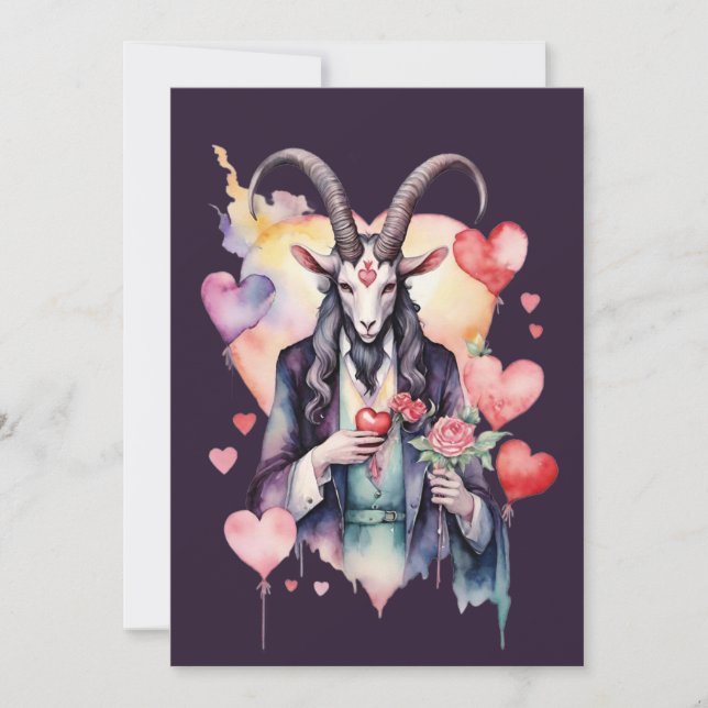 Tarjeta Festiva Día de San Valentín Gótico Baphomet Amor (Anverso)