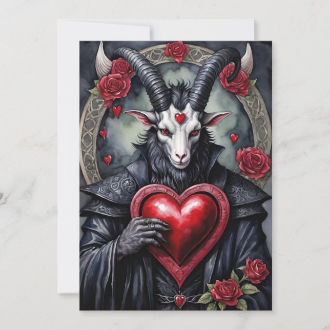 Tarjeta Festiva Día de San Valentín gótico Baphomet Amor (Anverso)