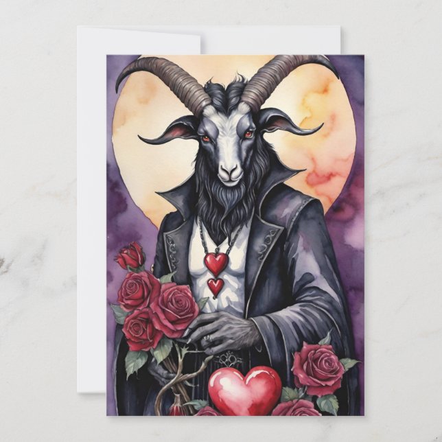 Tarjeta Festiva Día de San Valentín gótico Baphomet Amor (Anverso)