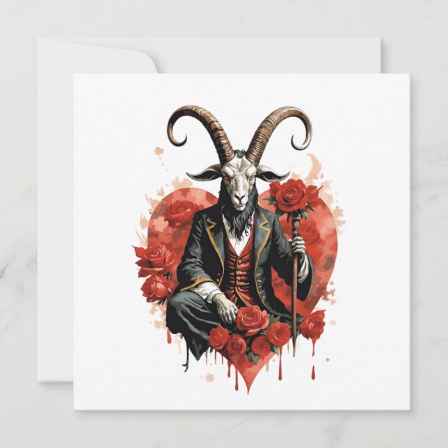 Tarjeta Festiva Día de San Valentín Gótico Baphomet Amor (Anverso)