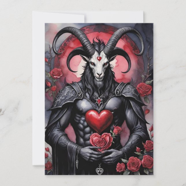 Tarjeta Festiva Día de San Valentín Gótico Baphomet Amor (Anverso)