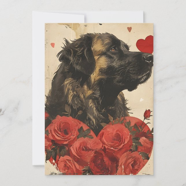 Tarjeta Festiva Día de San Valentín Leonberger Vintage  (Anverso)