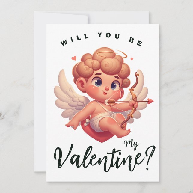 Tarjeta Festiva Día de San Valentín lindo cupido rosa (Anverso)