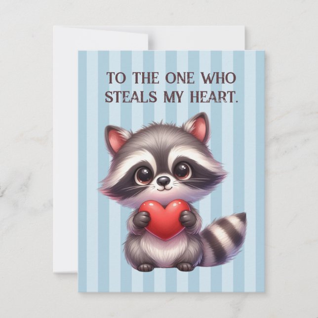 Tarjeta Festiva Día de San Valentín lindo Raccoon sosteniendo un c (Anverso)