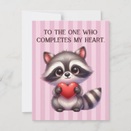 Tarjeta Festiva Día de San Valentín lindo Raccoon sosteniendo un c