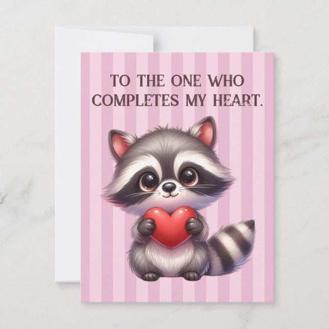 Tarjeta Festiva Día de San Valentín lindo Raccoon sosteniendo un c (Anverso)