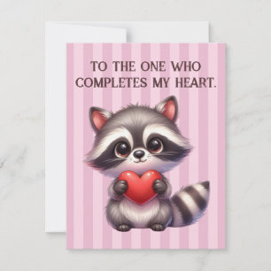 Tarjeta Festiva Día de San Valentín lindo Raccoon sosteniendo un c