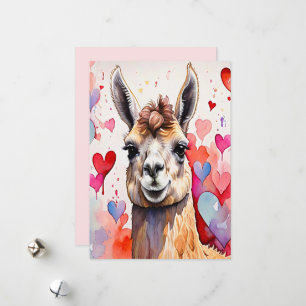 Tarjeta Festiva Día de San Valentín Llama Acuarela Corazones Dos
