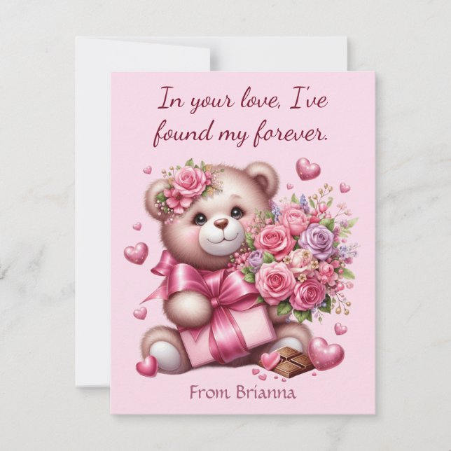 Tarjeta Festiva Día de San Valentín Love Rosa Bear (Anverso)