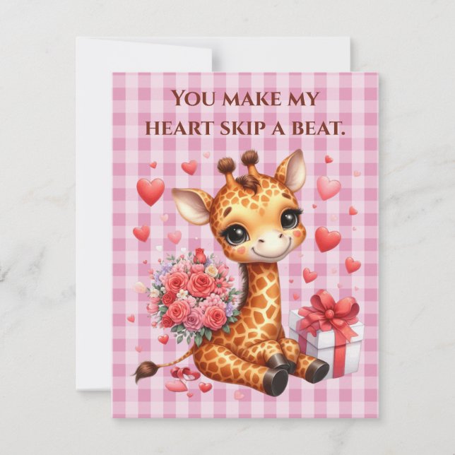 Tarjeta Festiva Día de San Valentín Love Rose Bouquet Giraffe (Anverso)