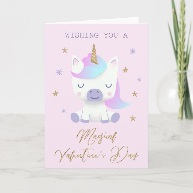 Tarjeta Festiva Día de San Valentín mágico de unicornio (Anverso)