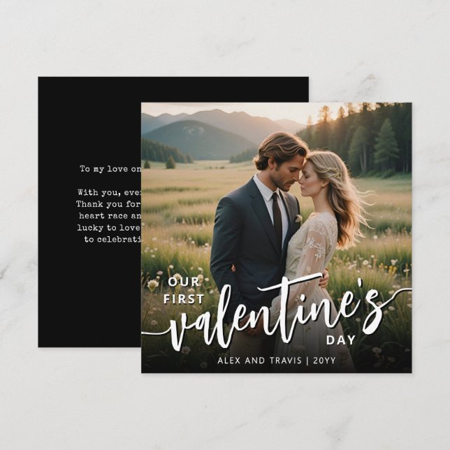 Tarjeta Festiva Día de San Valentín moderno primer foto personaliz (Anverso / Reverso)