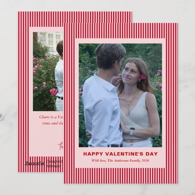 Tarjeta Festiva Día de San Valentín Moderno Simple Rayas Rojas Dos (Anverso / Reverso)