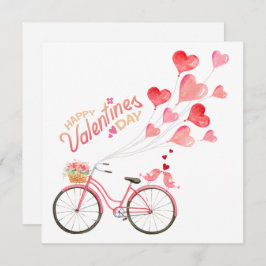 Tarjeta Festiva Día de San Valentín Pájaros del Amor con Bicicleta