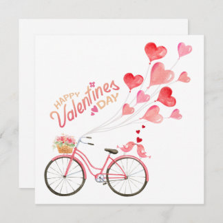 Tarjeta Festiva Día de San Valentín Pájaros del Amor con Bicicleta