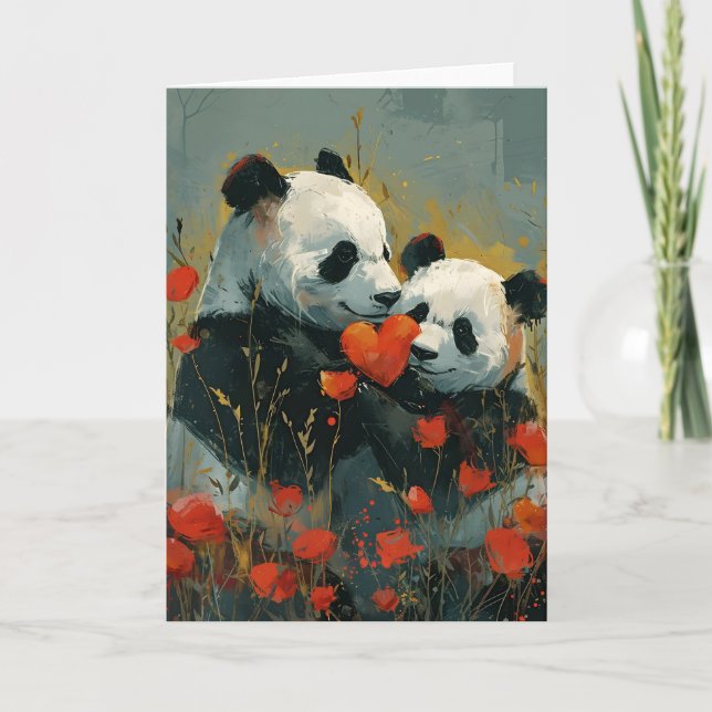 Tarjeta Festiva Día de San Valentín Panda  (Anverso)