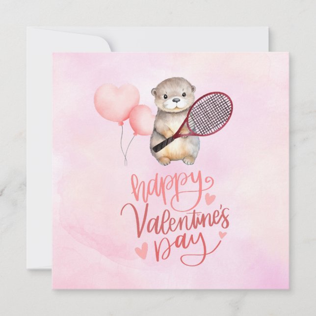 Tarjeta Festiva Día de San Valentín para jugador de tenis tema ros (Anverso)