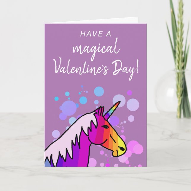 Tarjeta Festiva Día de San Valentín para niños de unicornio mágico (Anverso)
