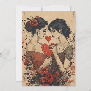 Tarjeta Festiva Día de San Valentín para parejas de mujeres