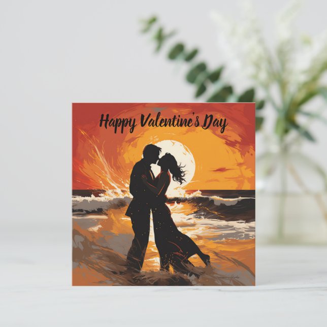 Tarjeta Festiva Día de San Valentín Pareja Feliz (Anverso de pie)