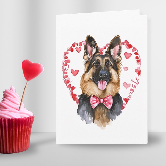 Tarjeta Festiva Día de San Valentín pastor alemán Personalizado de (German Shepherd Valentines Day Love Heart Custom Holiday Card)