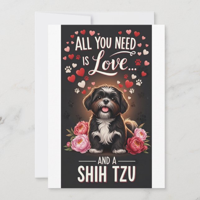 Tarjeta Festiva Día de San Valentín Perrito shih tzu lindo Foto Ar (Anverso)