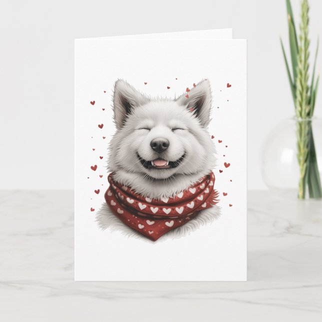 Tarjeta Festiva Día de San Valentín Perro Samoyedo (Anverso)