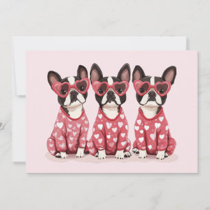 Tarjeta Festiva Día de San Valentín Perros Boston Terrier