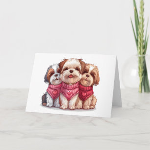 Tarjeta Festiva Día de San Valentín Perros Shih Tzu