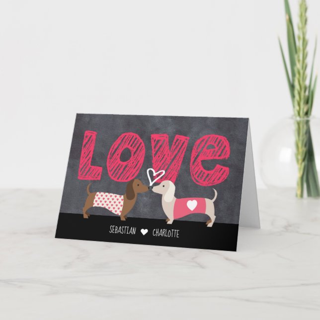 Tarjeta Festiva Día de San Valentín personalizado de Dachshund (Anverso)