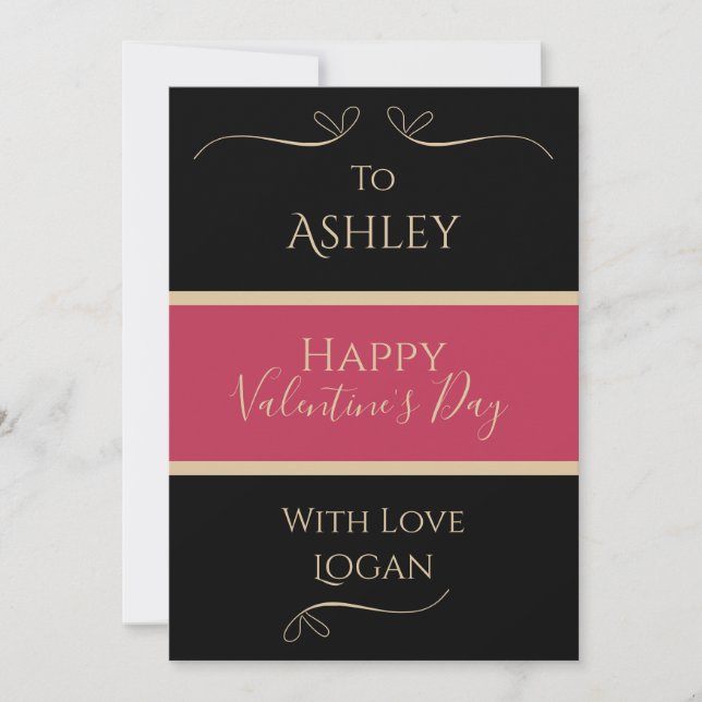 Tarjeta Festiva Día de San Valentín Personalizado Elegante Negro O (Anverso)