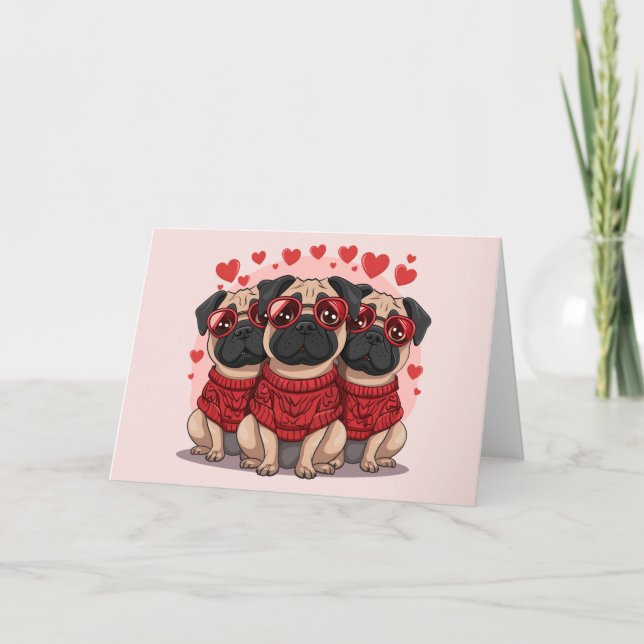 Tarjeta Festiva Día de San Valentín Pug Dogs (Anverso)