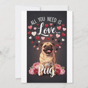 Tarjeta Festiva Día de San Valentín Pug lindo Foto Abrazar 
