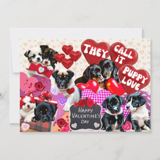Tarjeta Festiva Día de San Valentín que llaman amor de cachorro (Anverso)