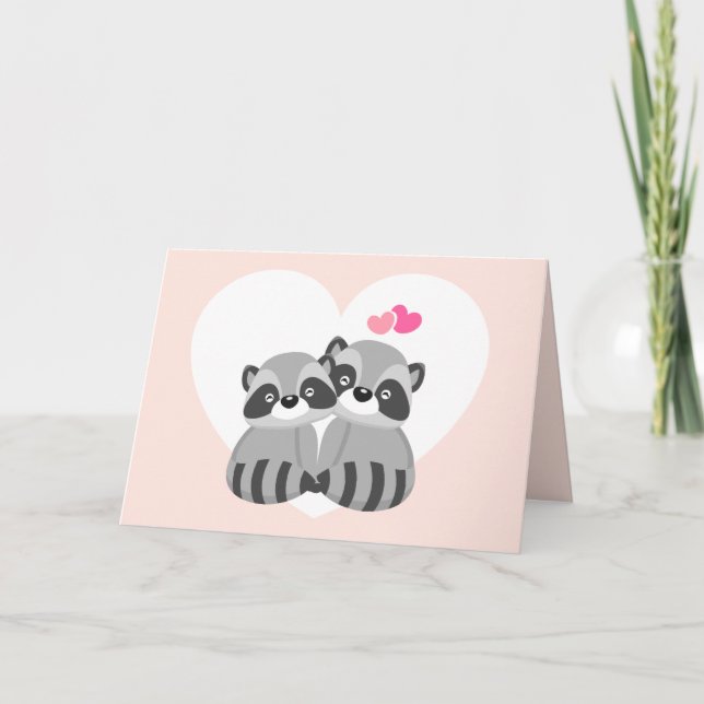 Tarjeta Festiva Día de San Valentín Raccoons en el amor (Anverso)