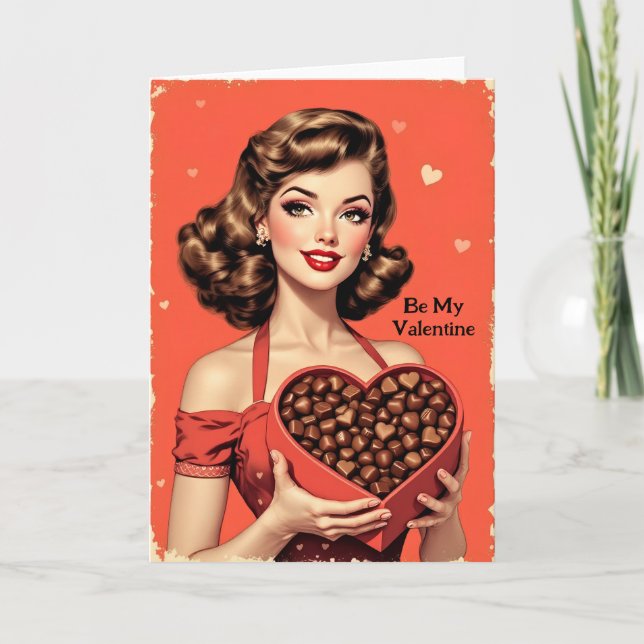 Tarjeta Festiva Día de San Valentín Retro de los años 50 Pin-Up (Anverso)