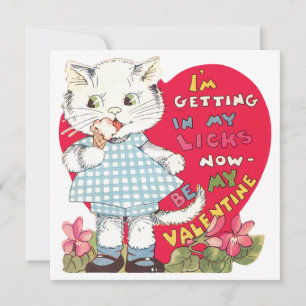 Tarjeta Festiva Día de San Valentín Retro Gato Antiguo Comiendo He
