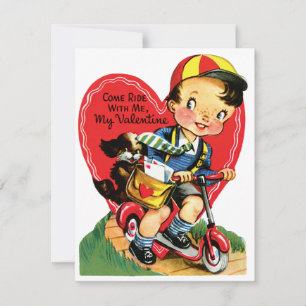Tarjeta Festiva Día de San Valentín Retro, Niño Antiguo en un Pati